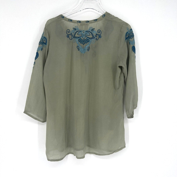 Johnny Was Blouse Womens S Green Blue Floral Embroidered Floral Boho Peasant - Picture 2 of 8